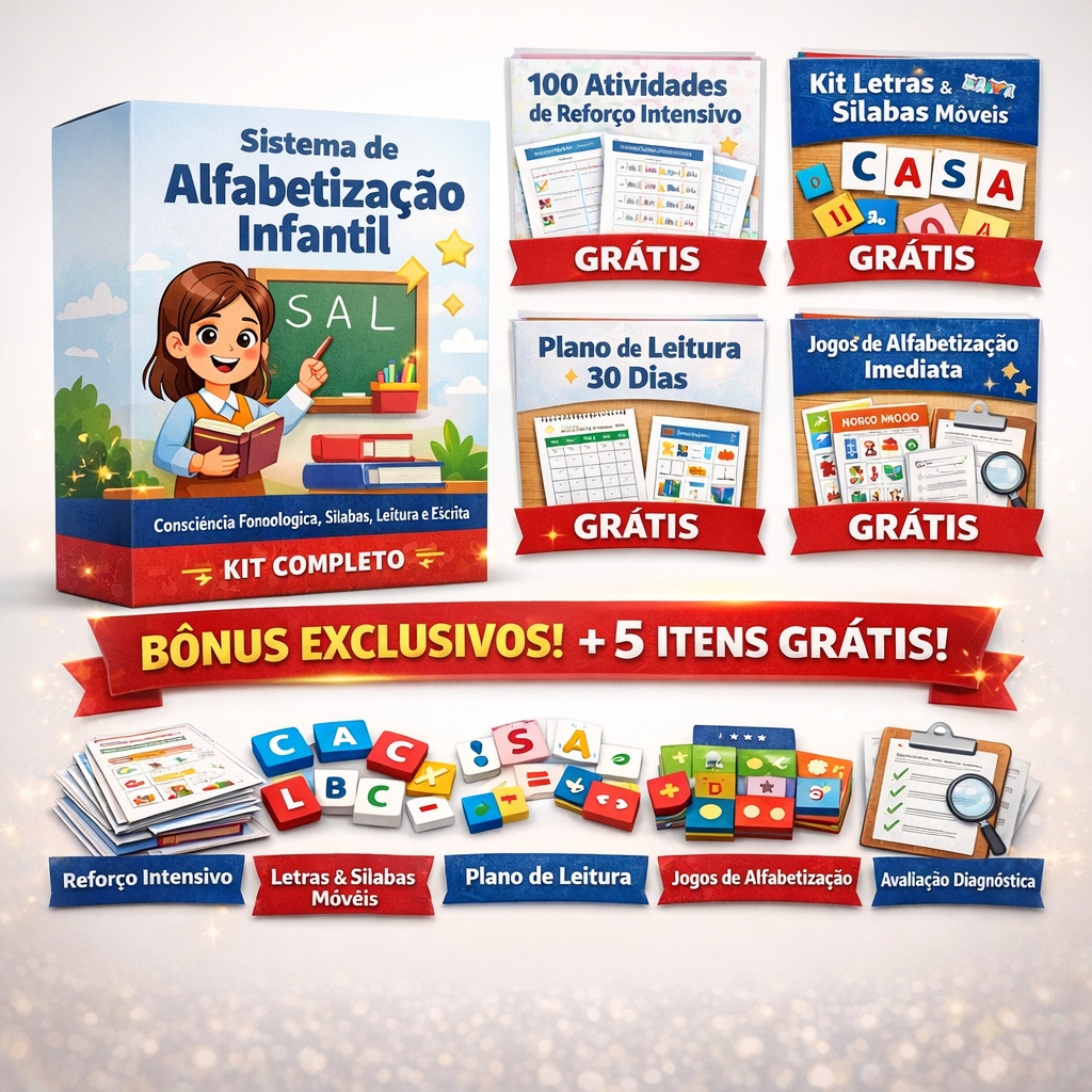 O Que Você Vai Receber: Sistema de Alfabetização Infantil + 5 Bônus